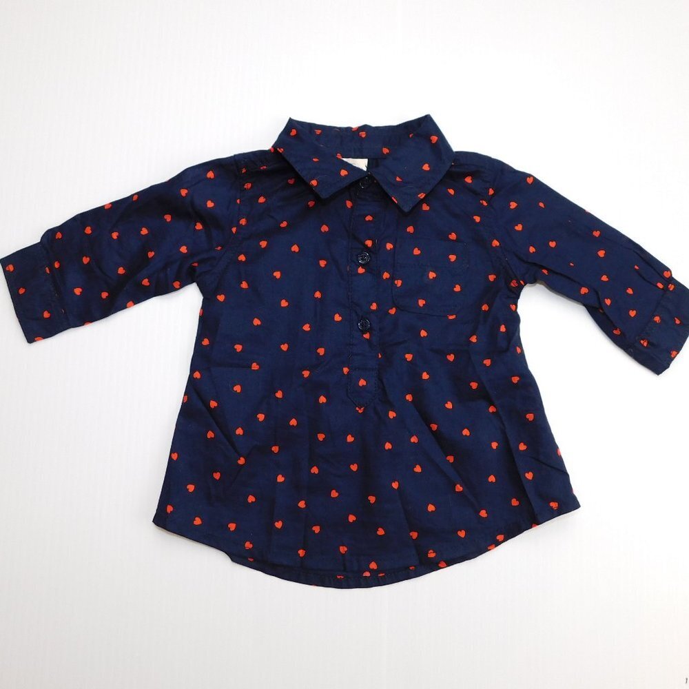 Oshkosh B'gosh Baby Girl 3 Months Tunic Shirt 3M Blue Red Hearts Allover